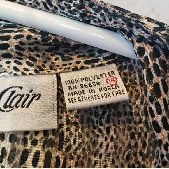 VINTAGE YVES ST. CLAIR Semi-sheer Animal Print Metallic Button-down Blouse 14 - Picture 7 of 10